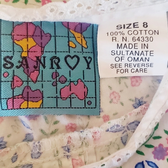 #V Sanroy Vintage 90s White Pink Floral Girls Blouse Spring Top Vest Size 8 - Picture 2 of 3